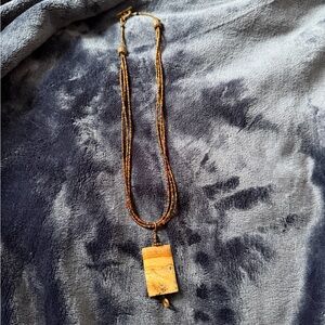 Brown Beaded Necklace with Stone Pendant